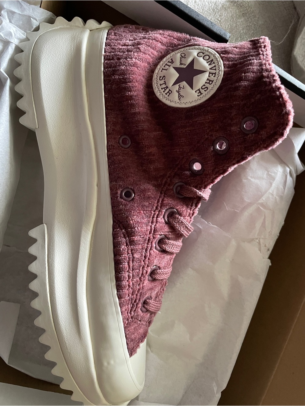 Converse high-top sneaker in deep burgundy with white platform